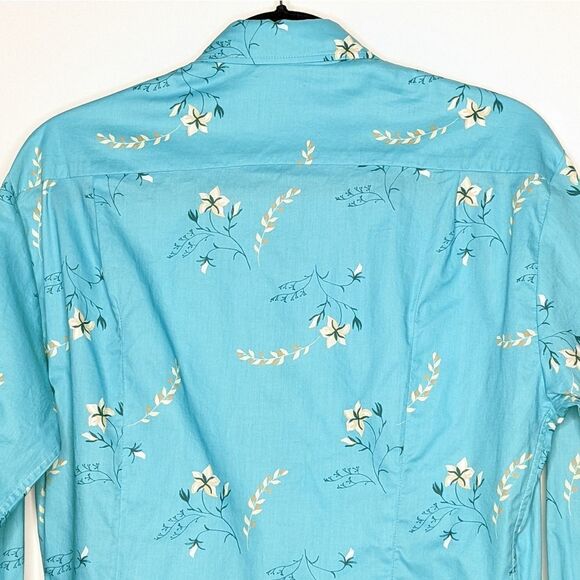 Tucker Tailored Tenzin Button Up Aqua Wildflowers in Light Weight Cotton - Picture 8 of 8